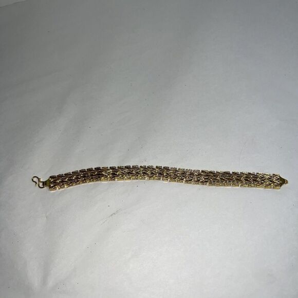 Wide Gold Tone Tennis Bracelet With Zigzag Design 7.5” Long 1/2” Wide Money - Picture 3 of 6